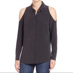 EQUIPMENT FEMME NIXIE BLACK 100% SILK BUTTON DOWN BLOUSE EUC SIZE L